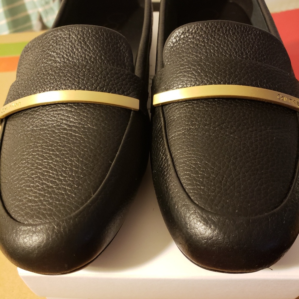 Calvin Klein Black Pebble Leather Loafers SZ10